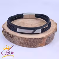 دستبند چرم 3 لاین پلاک نقره ای مونت بلانک ST 41001