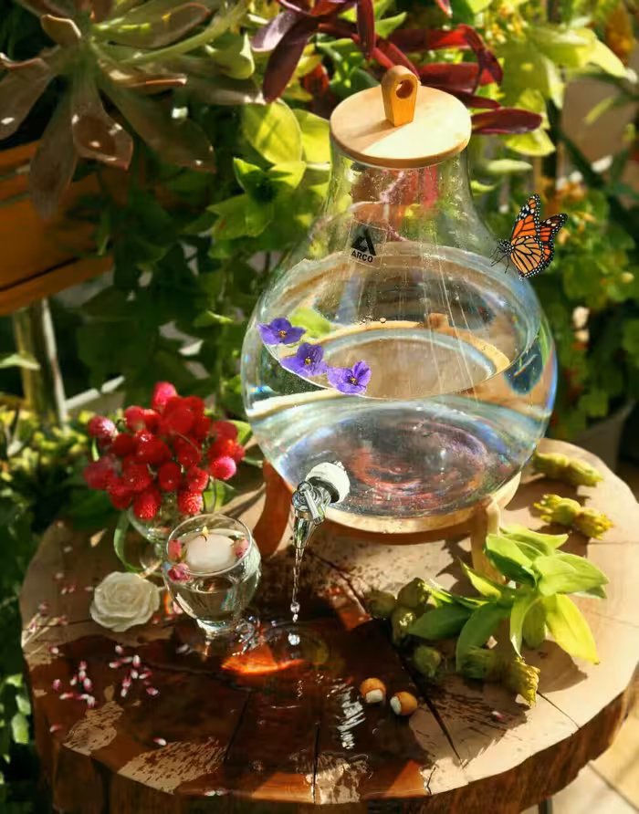 کلمن شیشه ای پایه چوب طرح ایکیا شیشه ساده