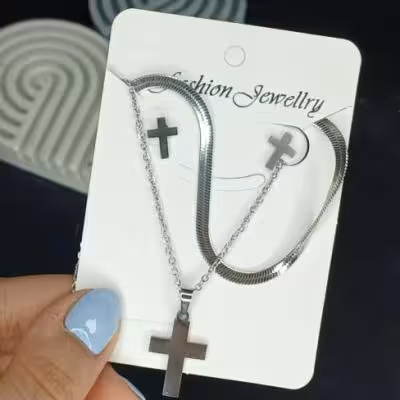 نیم ست ماری با پلاک زنجیر و گوشواره