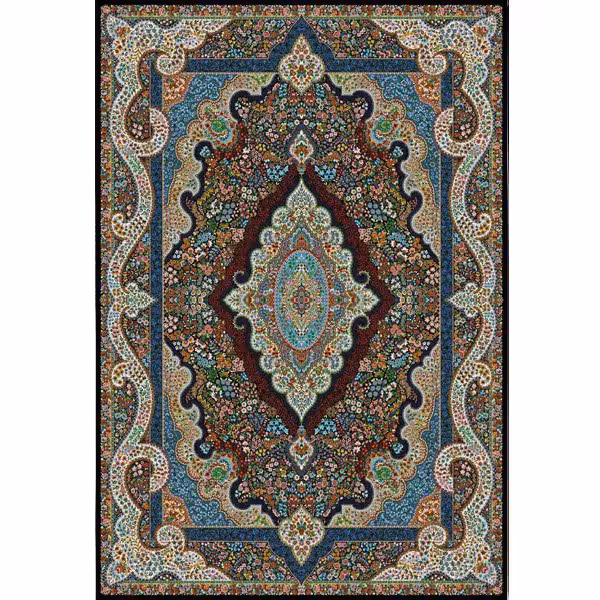 فرش 700 شانه طرح نیلوفر زمینه سرمه ای محتشم کاشان