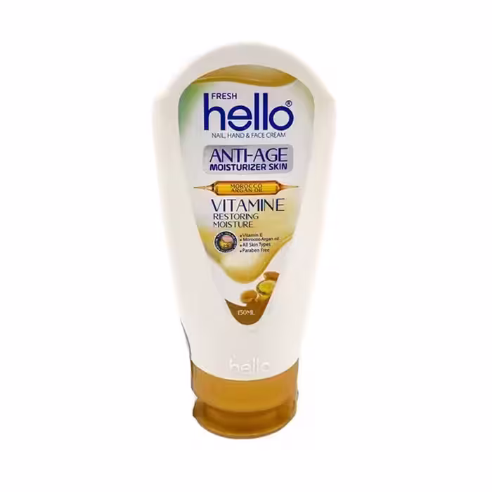 کرم مرطوب کننده تیوپی هلو فرش حاوی آرگان حجم 150 میلی لیتر | hello fresh moisturising perfect skin cream with argan oil 150 ml