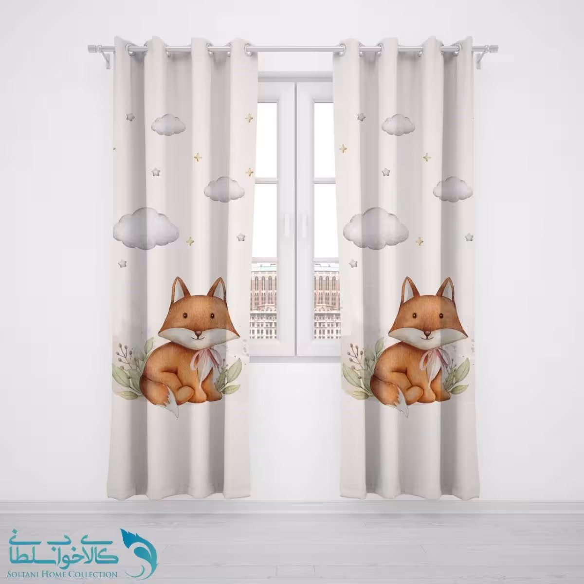 پرده پانچی اتاق کودک طرح روباه تنبل کد A2928