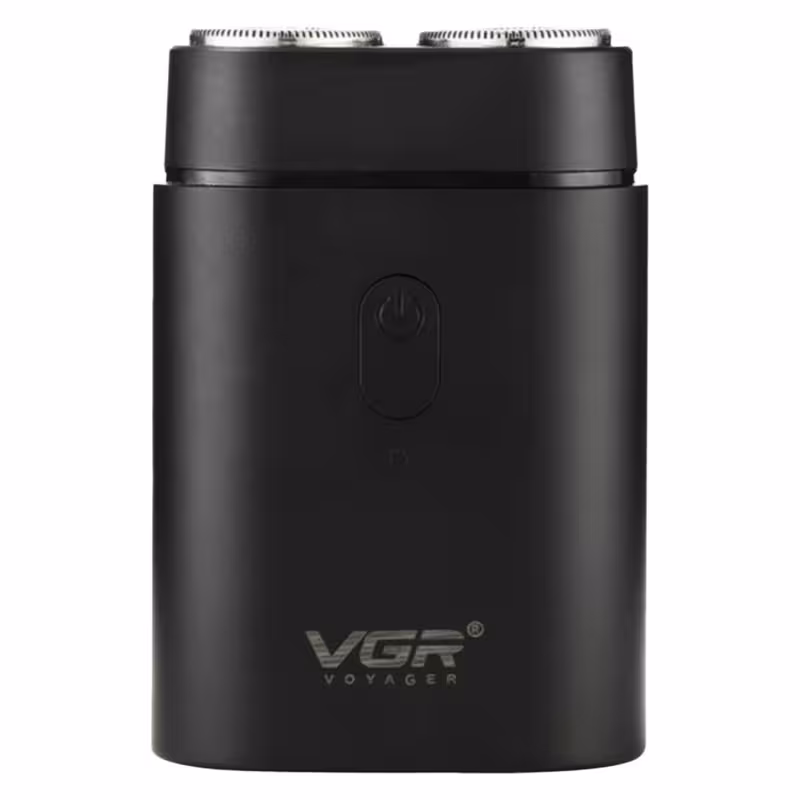 ماشین اصلاح موی صورت وی جی ار مدل 341، طراحی ارگونومیک، منبع انرژی با باتری، تکنولوژی اصلاح به صورت برش چرخشی، مدت زمان شارژ 60 دقیقه و مدت زمان استفاده پس از شارژ 90 دقیقه، به همراه برس تمیزکننده و کابل شارژ USB