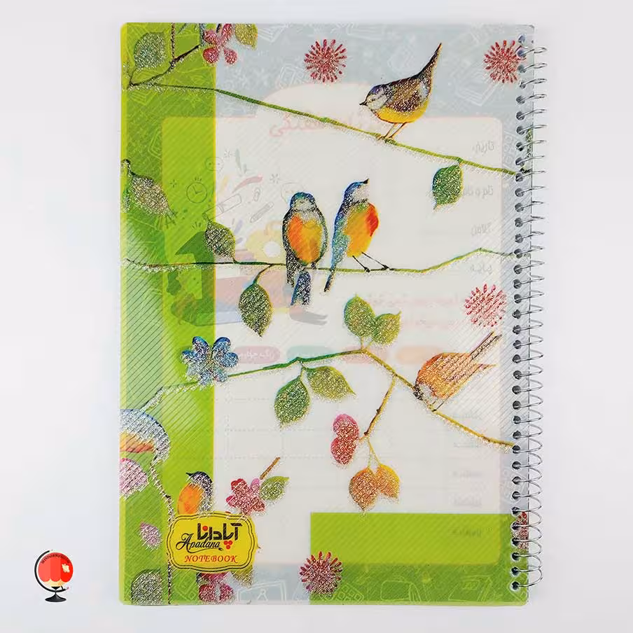 دفتر مشق 50 برگ سیمی طرح پرندگان جلد طلقی آپادانا