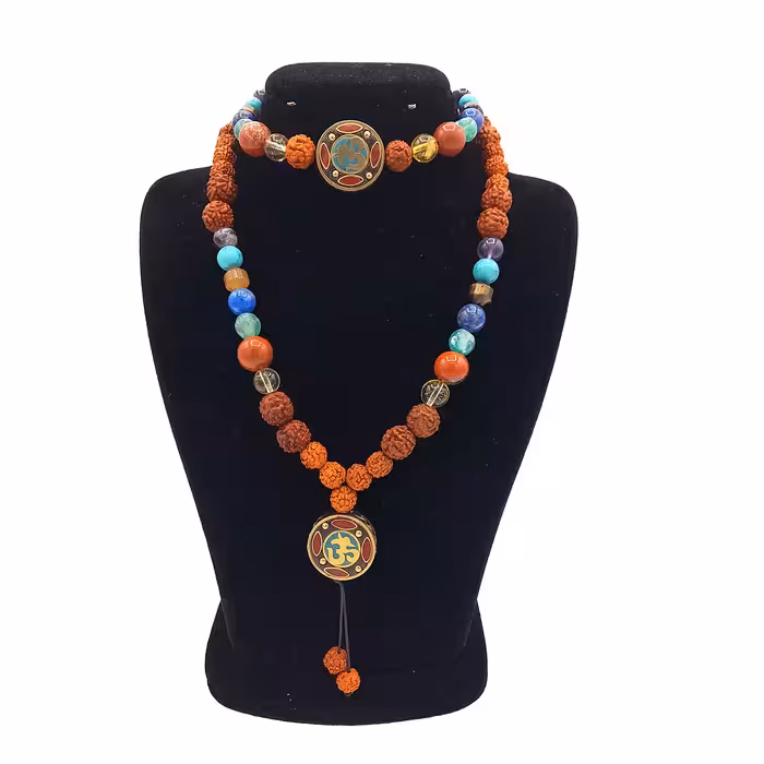 ست دستبند و گردنبند سنگ هفت سنگ با پلاک تبتی کد 320039