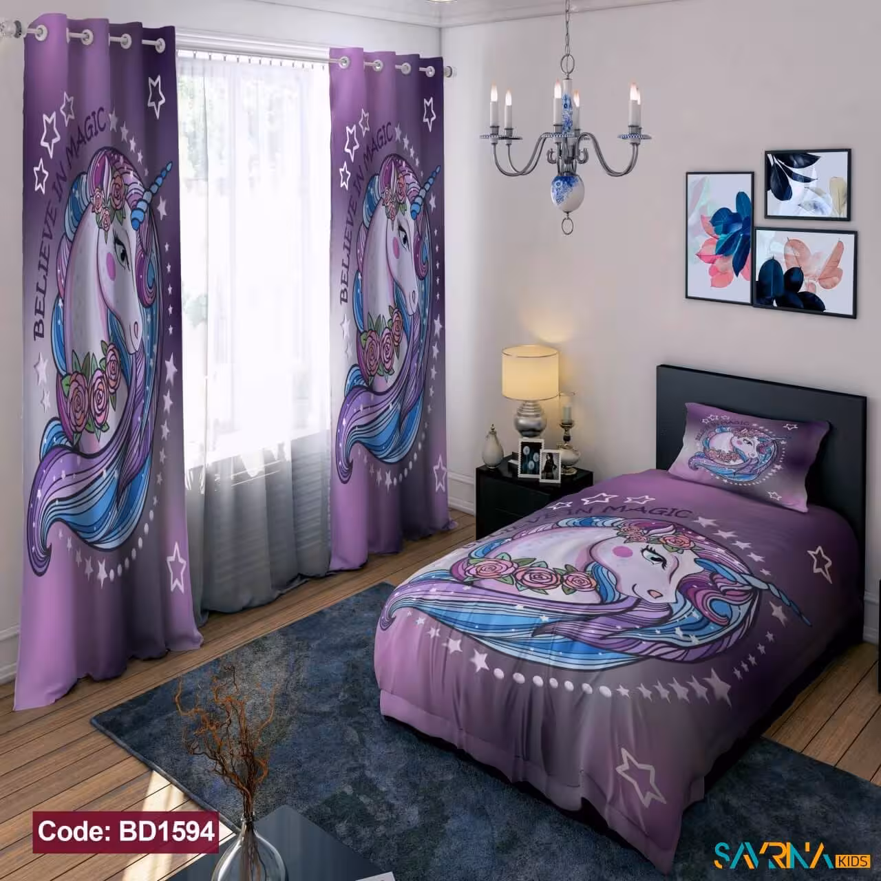 ست اتاق خواب دخترانه طرح تک شاخ کد BD1594