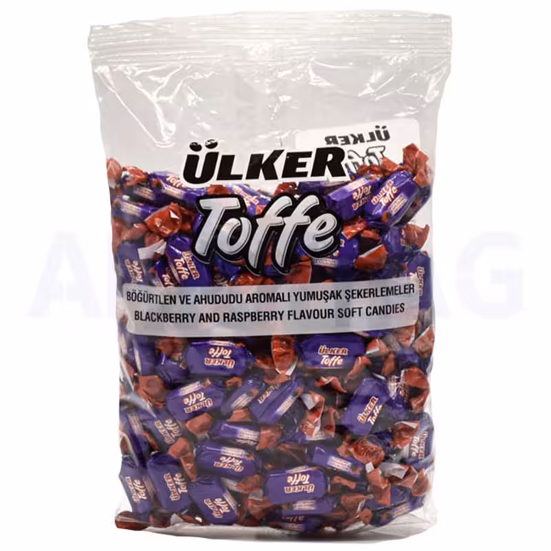 تافی میوه ای اولکر طعم تمشک و توت سیاه بسته 1 کیلویی