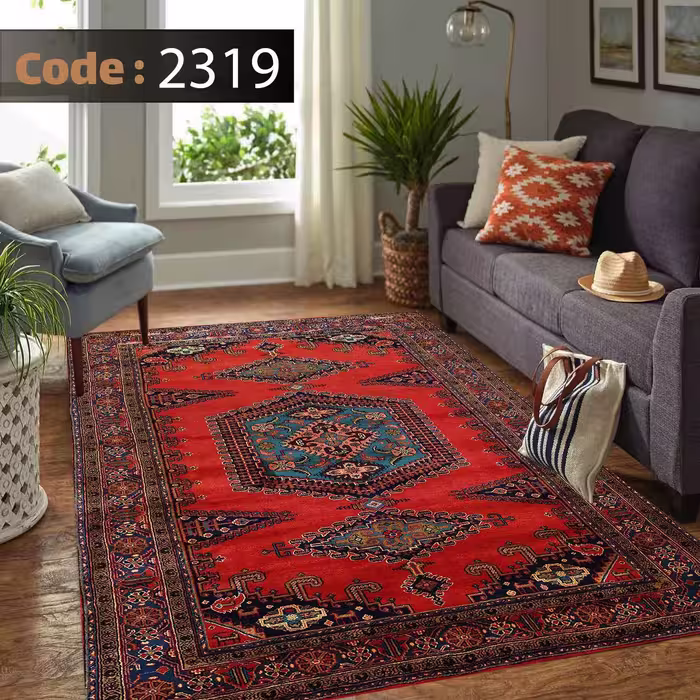 کاورفرش روفرشی دورکشدار گوشه لیفه ای لاکی ، آبی و متنوع کد 2319