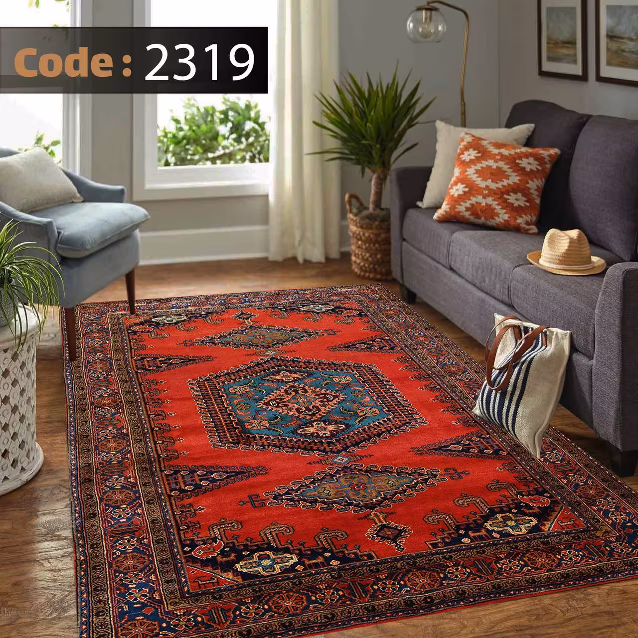 کاورفرش روفرشی دورکشدار گوشه لیفه ای لاکی ، آبی و متنوع کد 2319