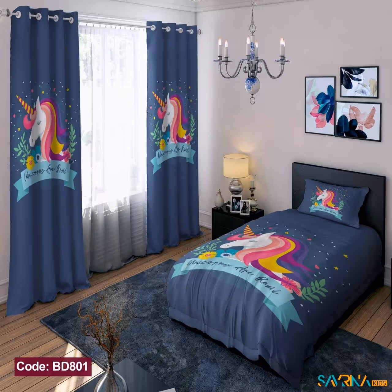 ست اتاق خواب دخترانه طرح تک شاخ کد BD801