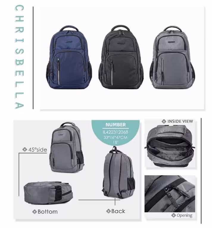 کوله وارداتی پاورکینگ کد IL2068 رنگ طوسی سایز47*16*33