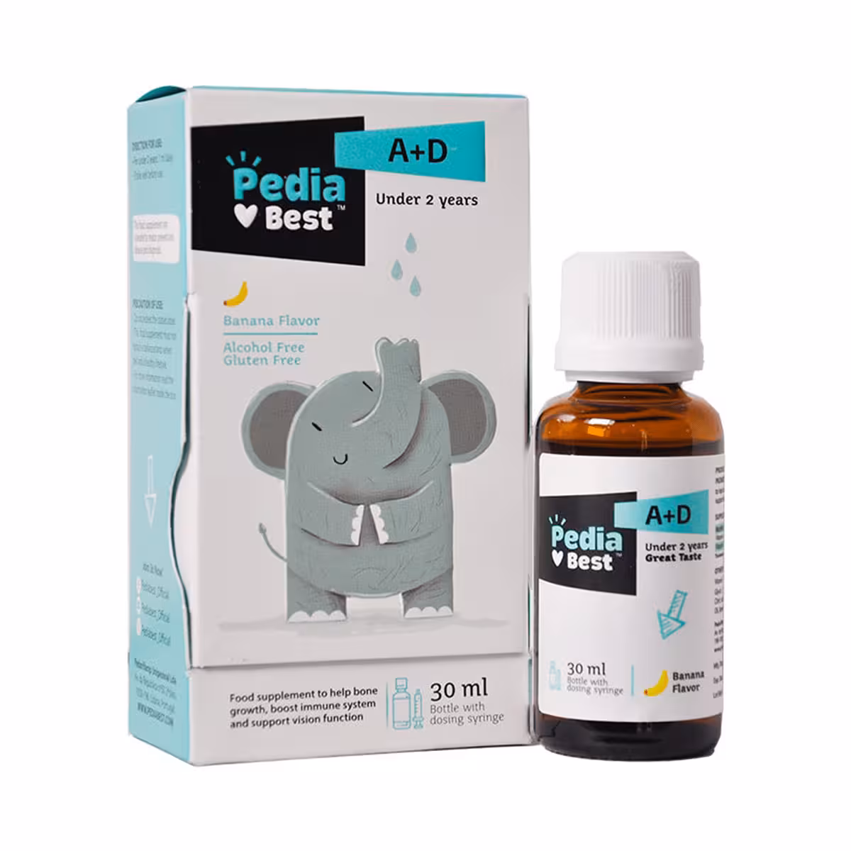 قطره ویتامین آ د پدیابست با طعم موز 30 میلی لیتر-Pedia Best A D Oral Drops With Banana Flavor 30 ml