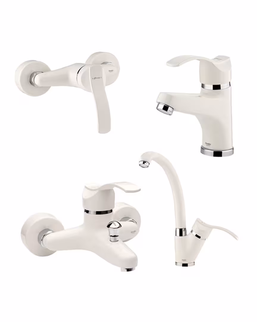 ست چهار تکه شیرآلات شودر مدل اپال شیری کروم