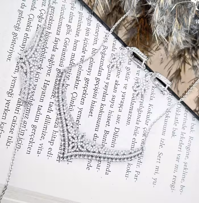 سرویس زنجیری نقره جواهری زنانه کد 60065