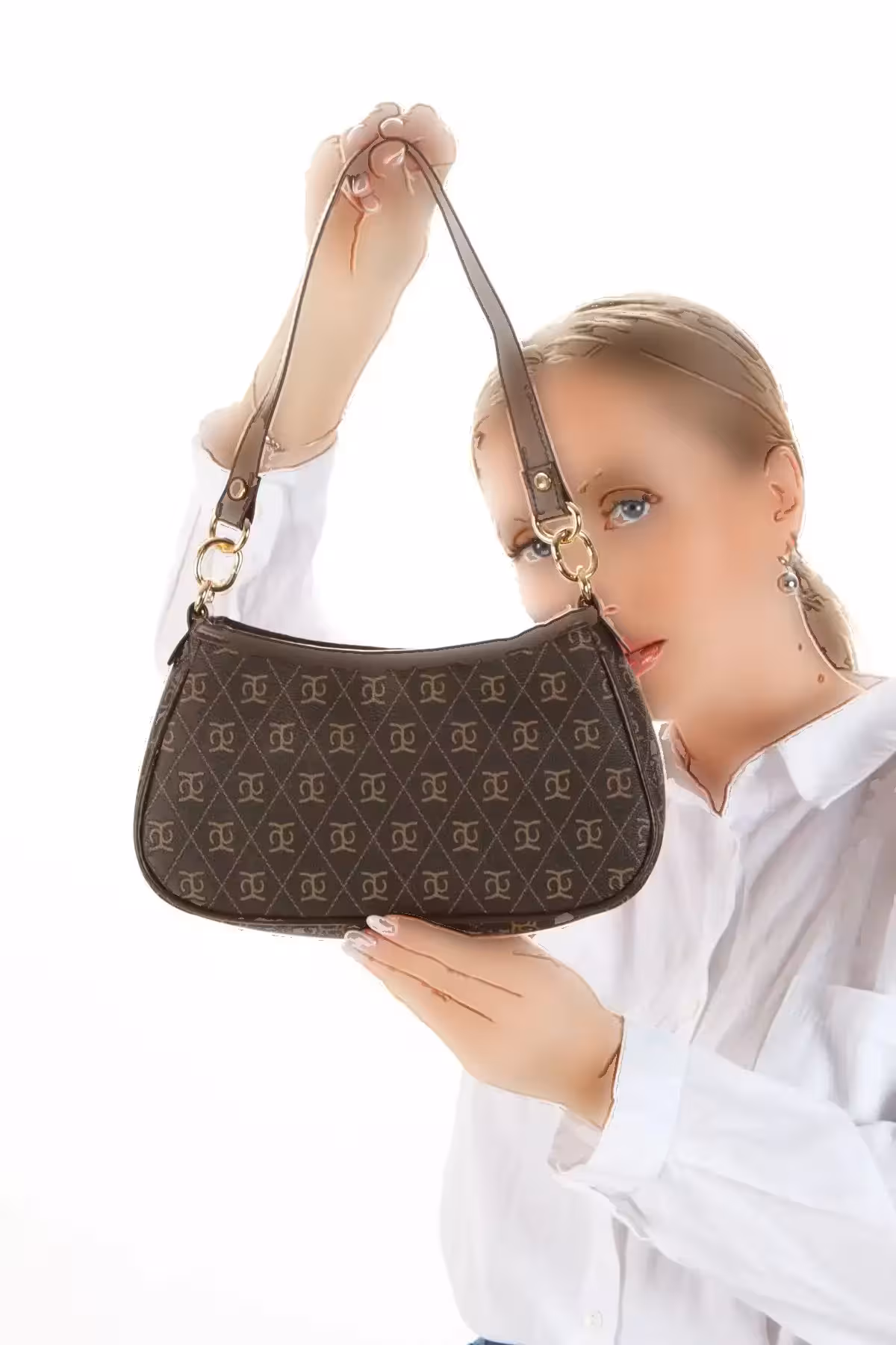 کیف دستی و دوشی زنانه قهوه‌ای با طرح‌های متنوع و بند قابل تنظیم - 6967