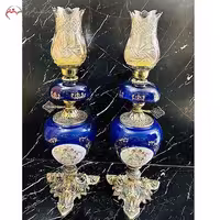 شمعدان سرامیکی با پایه برنزی و لاله‌ های شیشه ای