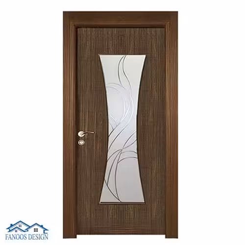 درب چوبی با شیشه سکوریت طرح‌دار کد 023