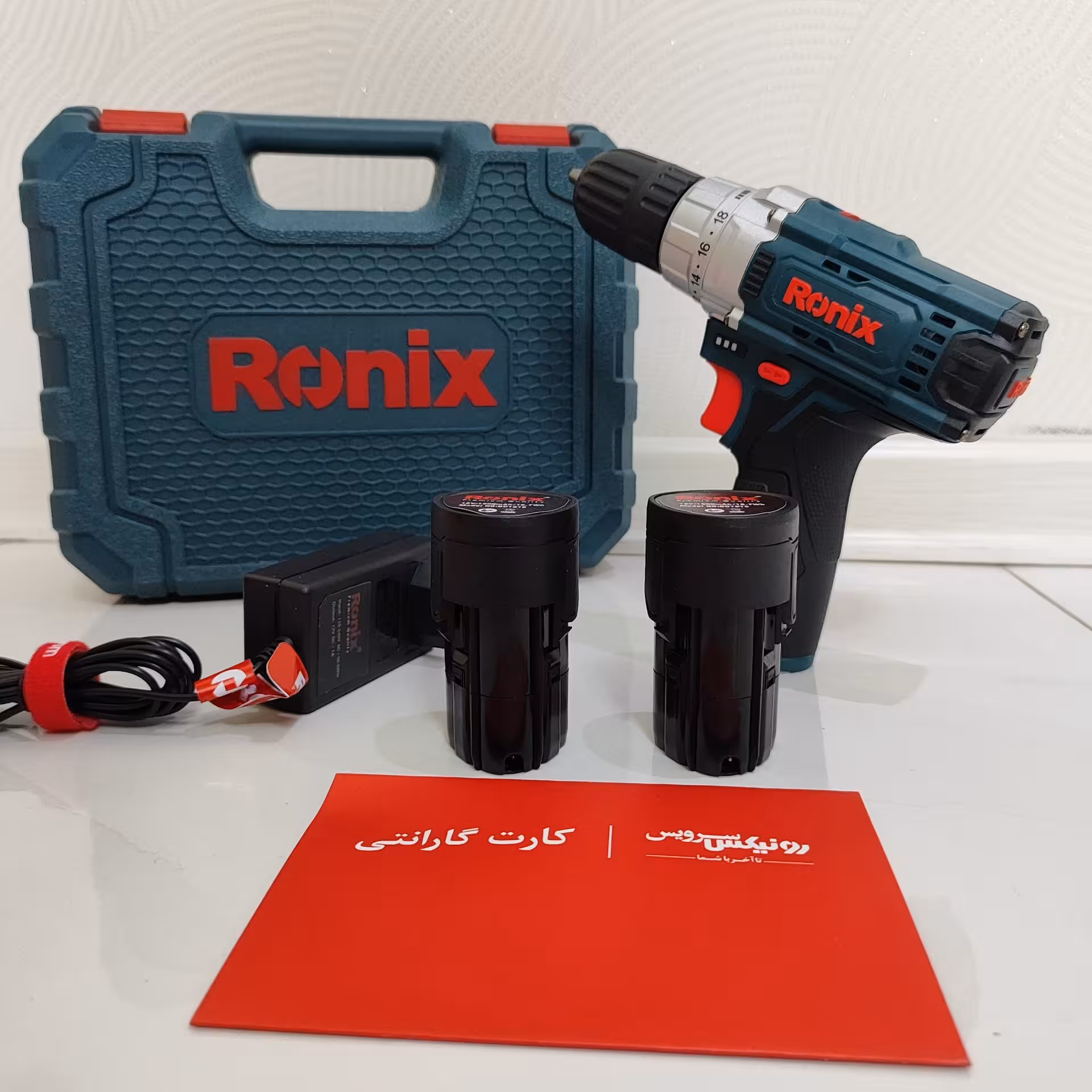 دریل شارژی 12 ولت رونیکس مدل 8613i دریل پیچگوشتی  شارژی ترکمتردار دو سرعته 12 ولت دوباتری رونیکس مدل 8613i ساخت ایران 8613