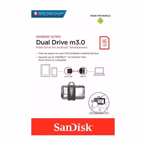 فلش سن دیسک Ultra Dual Drive USB 3.0 ظرفیت 16 گیگ