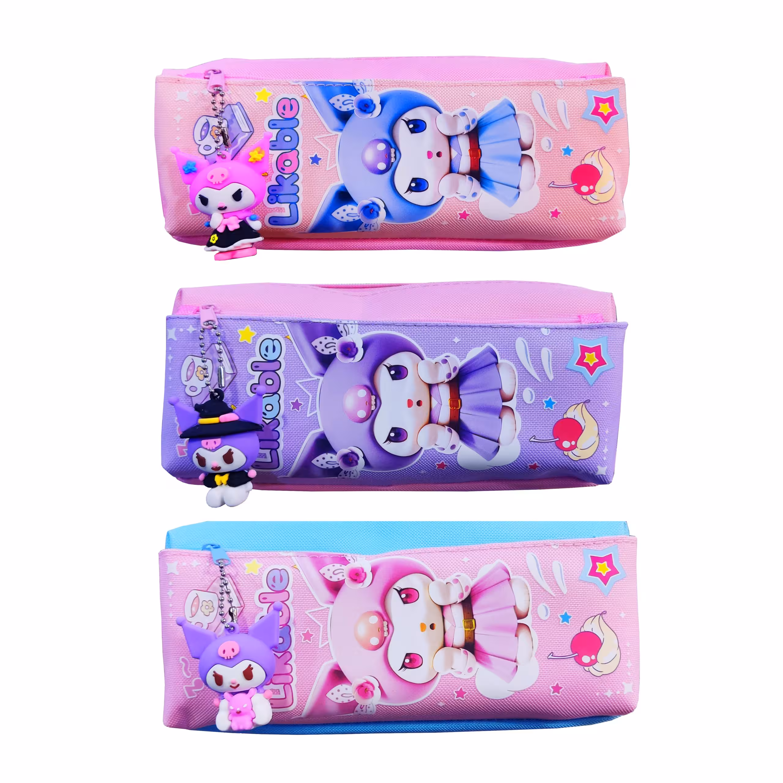 جامدادی دو زیپ برزنتی طرح  Sanrio کرومی آویز دار