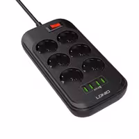 چندراهی برق 6 خانه ارت دار الدینیو مدل SE6403   خروجی USB با کابل 2 متری