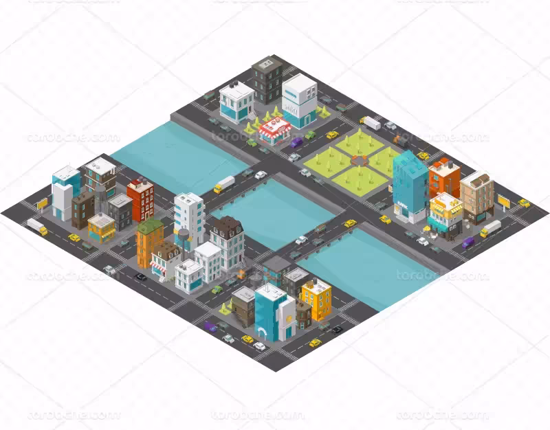 وکتور ایزومتریک شهر و ساختمان ها | گرافیک با طعم تربچه