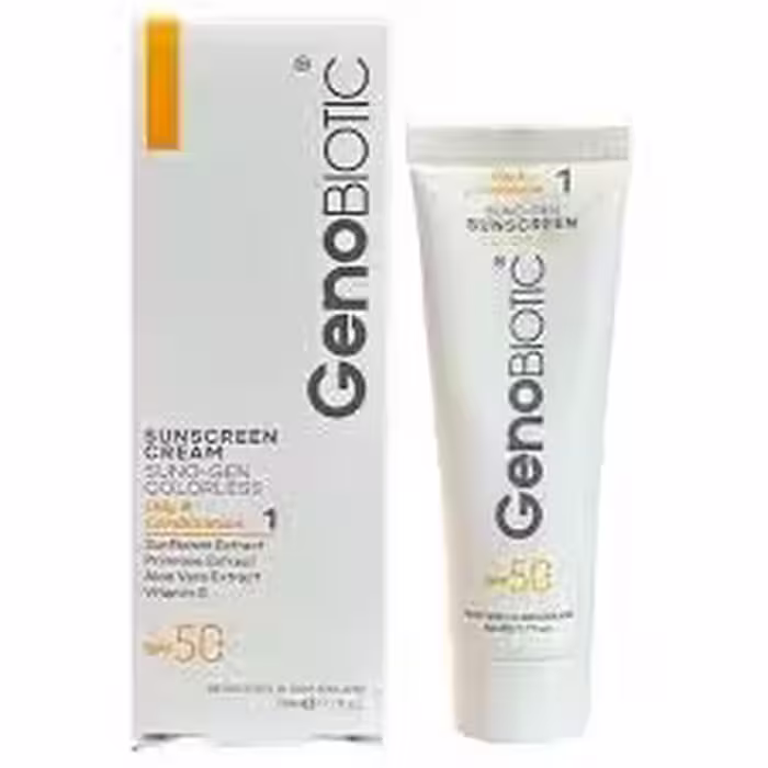 کرم ضد آفتاب SPF50 ژنوبایوتیک بی‌رنگ پوست چرب و مختلط 50 گرم GenoBiotic SunoGen Sunscreen Cream for Oily & Combination Skin SPF50 50g