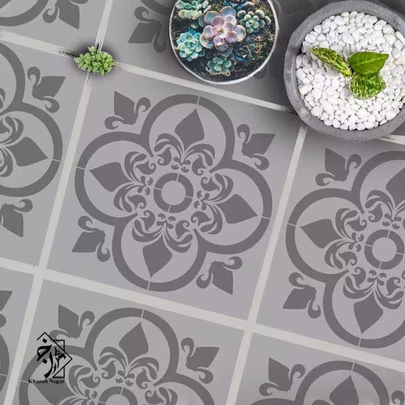 شابلون دیواری طرح کاشی کد 918