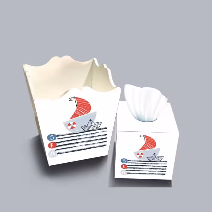 ست سطل و جا دستمال چوبی کودک طرح قایق بادبانی کد A3799