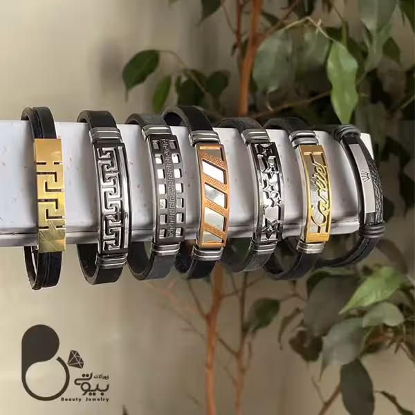 دستبند استیل چرمی