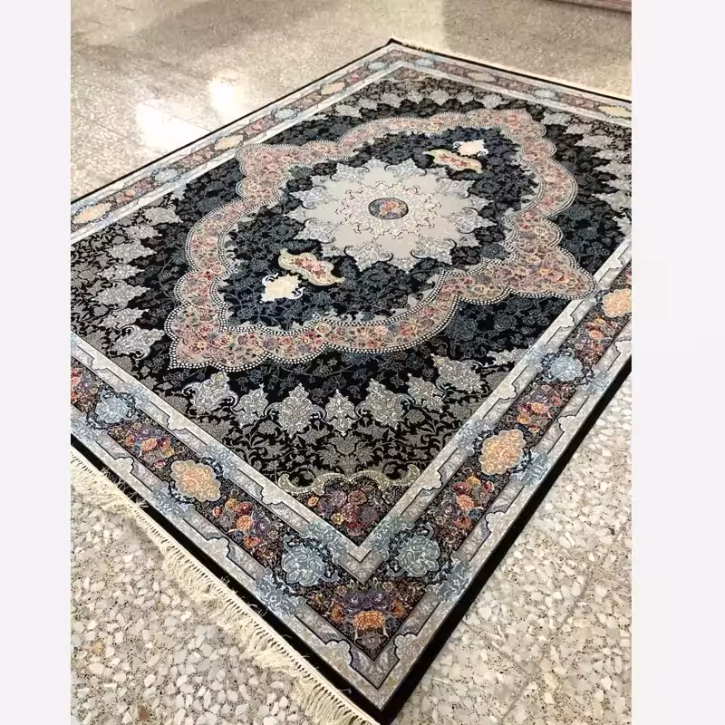 فرش9متری700شانه ماشینی کاشان طرح آرواناسرمه ای(باارسال رایگان)