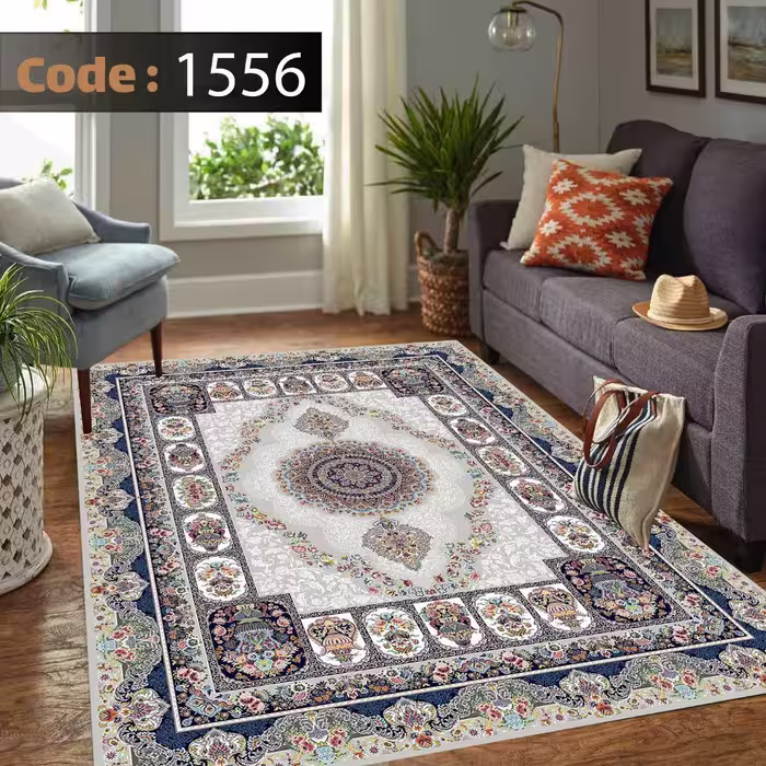 کاورفرش روفرشی دورکشدار گوشه لیفه ای کرم  قهوه ای کد 1556