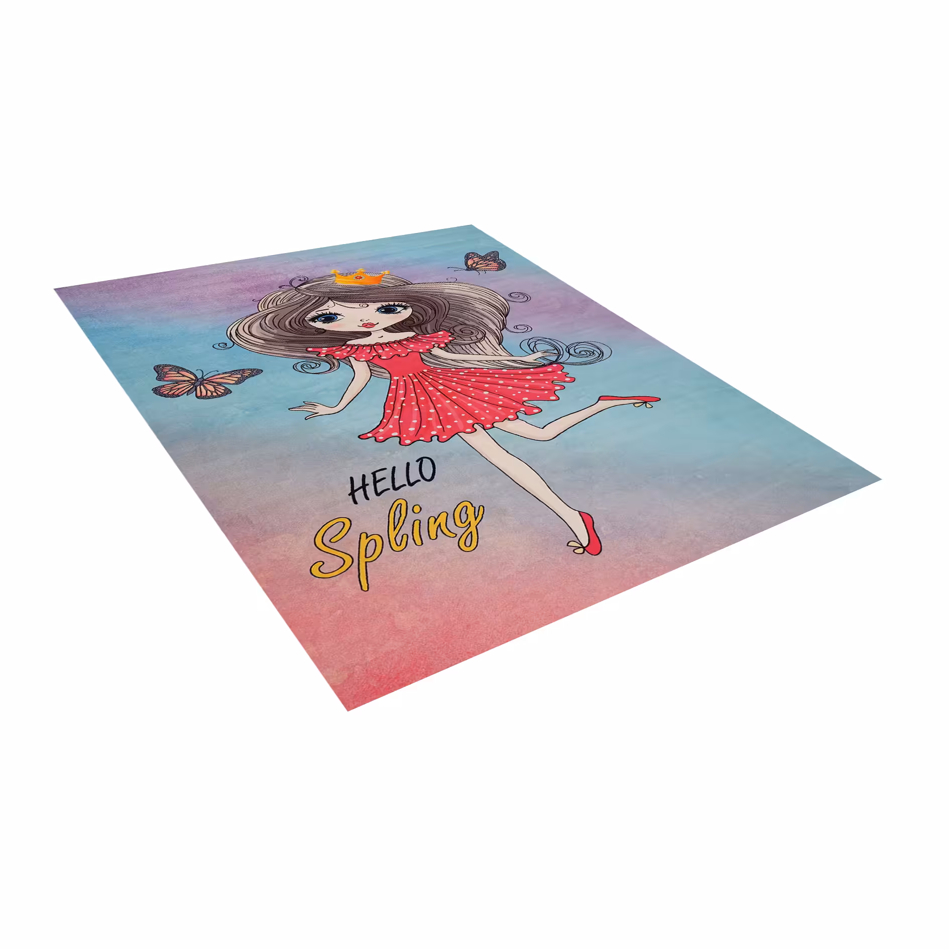 فرش ماشینی زانیس مدل اتاق کودک طرح پرنسس و پروانه زمینه سبز آبی