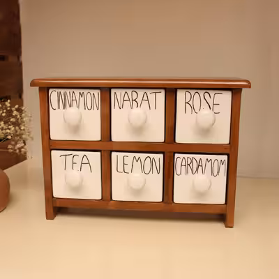 جای ادویه 6 پارچه مدل چوبی و سرامیکی کد Text06