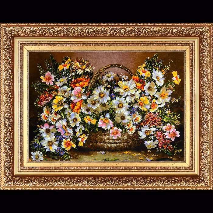 تابلو فرش دستباف فرش میرنظامی مدل گل و سبد عرضی کد 756