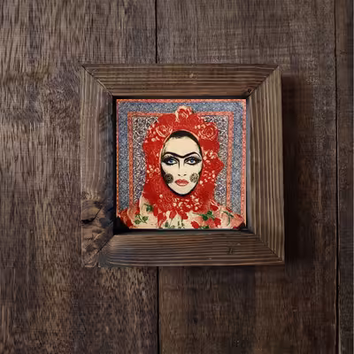 تابلو کاشی گلاک سبک آرت طرح چهره دختر ایرانی کد FT9