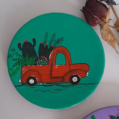 بشقاب دیوارکوب سفالی مدل کاکتوس مجموعه 3 عددی