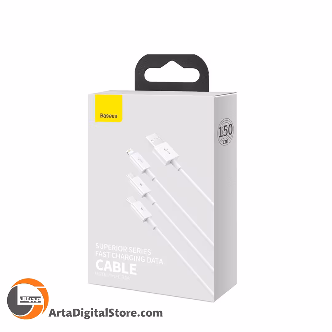 کابل 3 سر باسئوس Baseus Cable 3 In 1 With USB Connector White