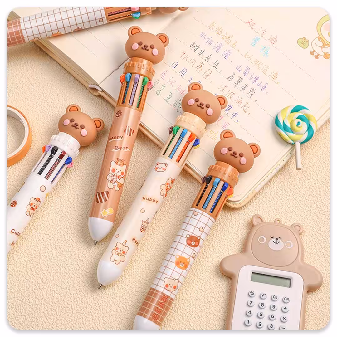 خودکار ده رنگ خرسی فانتزی وارداتی چهار طرح 