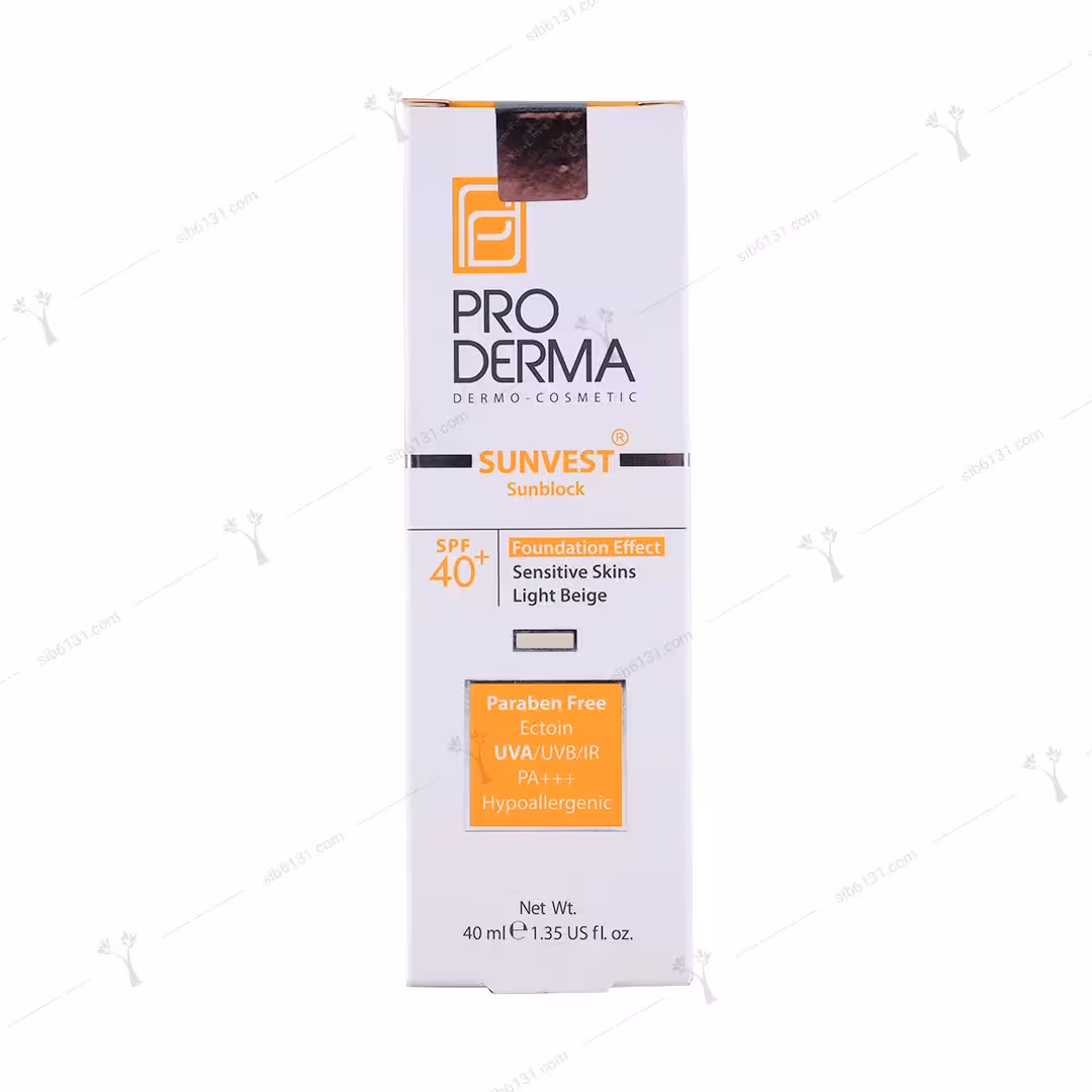 کرم ضد آفتاب پرودرما spf 40 پوست حساس بژ روشن 40 میلی لیتری