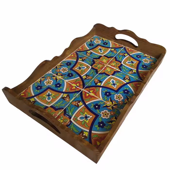 سینی چوبی طرح کاشی