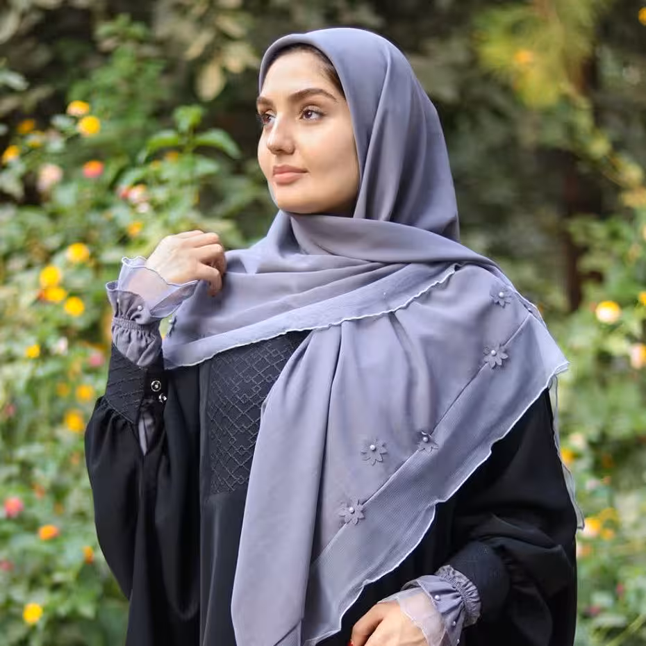 ست روسری و ساق دست مدل ترنم رنگ طوسی