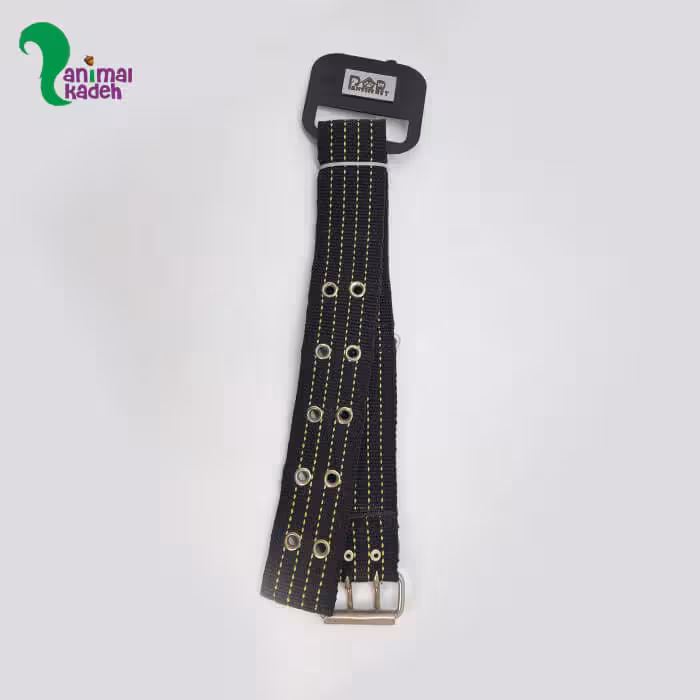 قلاده گردنی سگ و گربه برزنتی 2 لایه مشکی و خط زرد سگک دوتایی