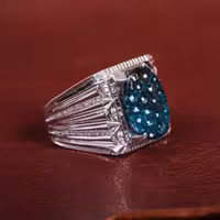 انگشتر توپاز آبی مردانه کد 15145 - جواهری مشاهیر