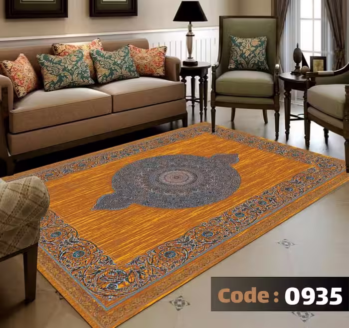 کاورفرش روفرشی دورکشدار گوشه لیفه ای لاکی ، آبی و متنوع کد 0935