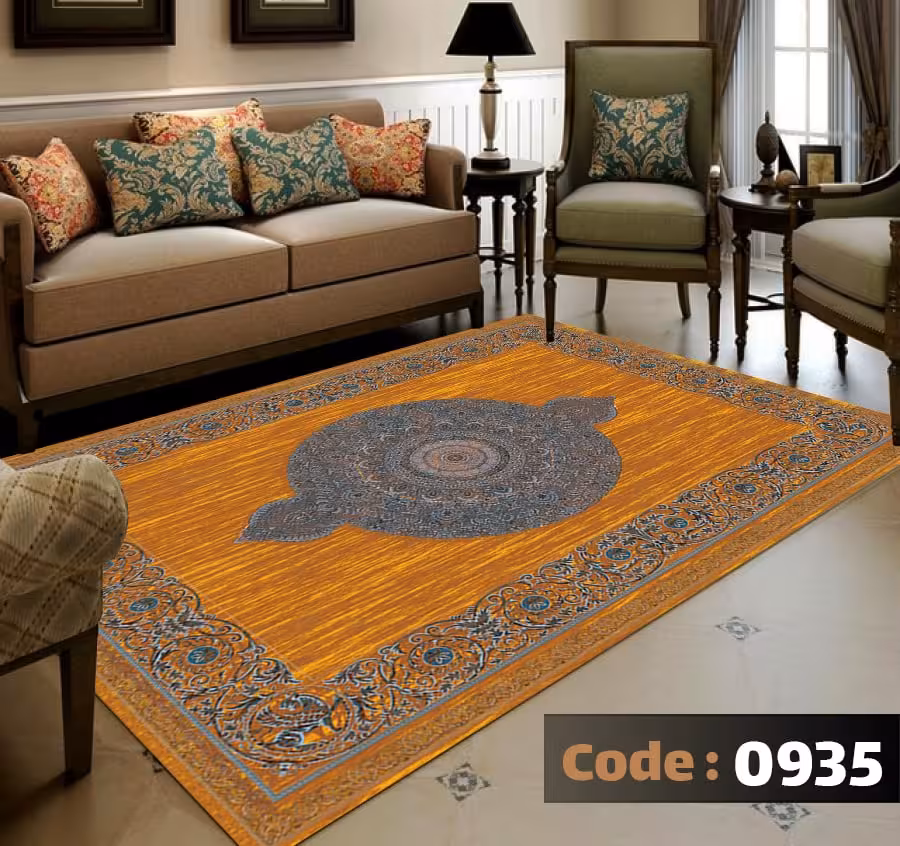 کاورفرش روفرشی دورکشدار گوشه لیفه ای لاکی ، آبی و متنوع کد 0935
