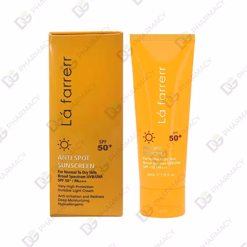 کرم ضد آفتاب و ضد لک بی رنگ مخصوص پوست های خشک و معمولی SPF 50 لافارر دیجی فارماسی
