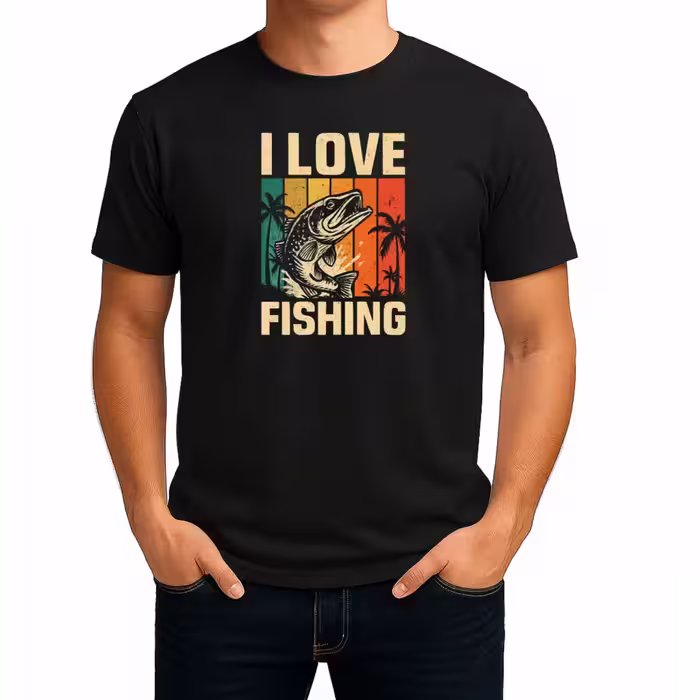 تیشرت نخی مشکی طرح I Love Fishing