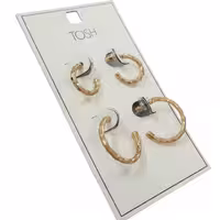 پک دو جفتی گوشواره حلقه ای طلایی با نگین های مولتی کالر TOSH کد 03092