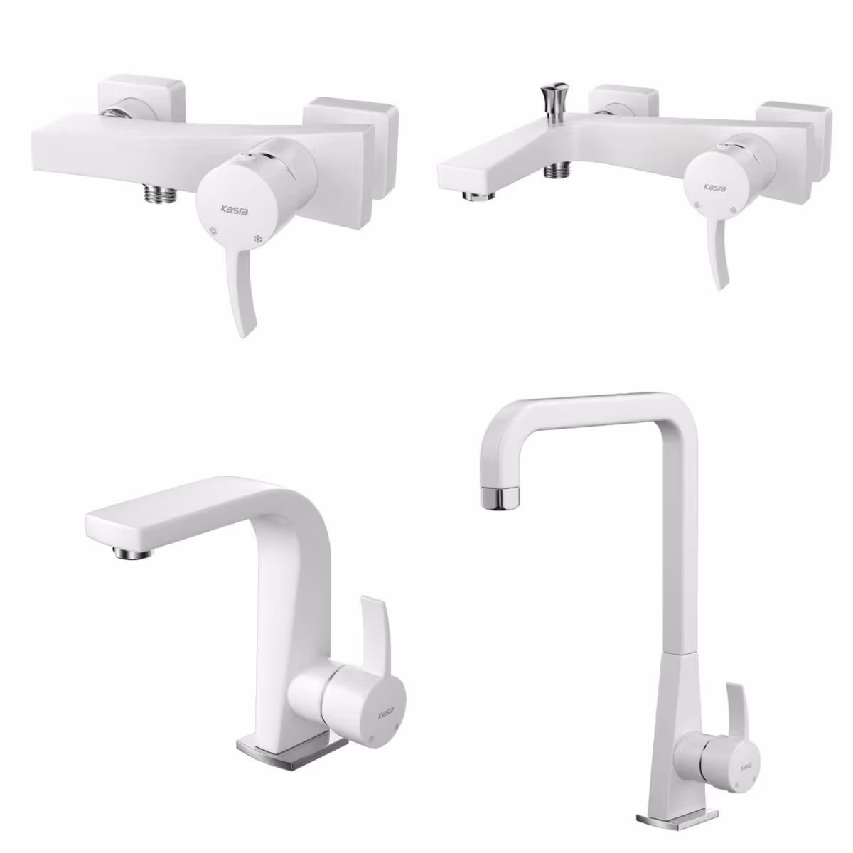 ست چهار تکه شیرالات کسری مدل فیروزه (فیورنزو) سفید کروم